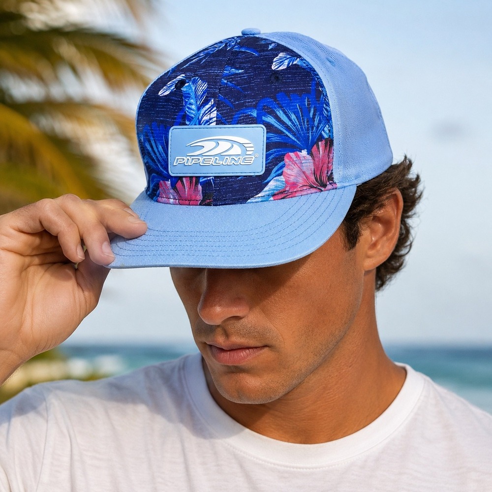 Pipeline Hat Mens OSFM Blue Snapback Floral Tropical Surf Hawaii Cap PIPE01